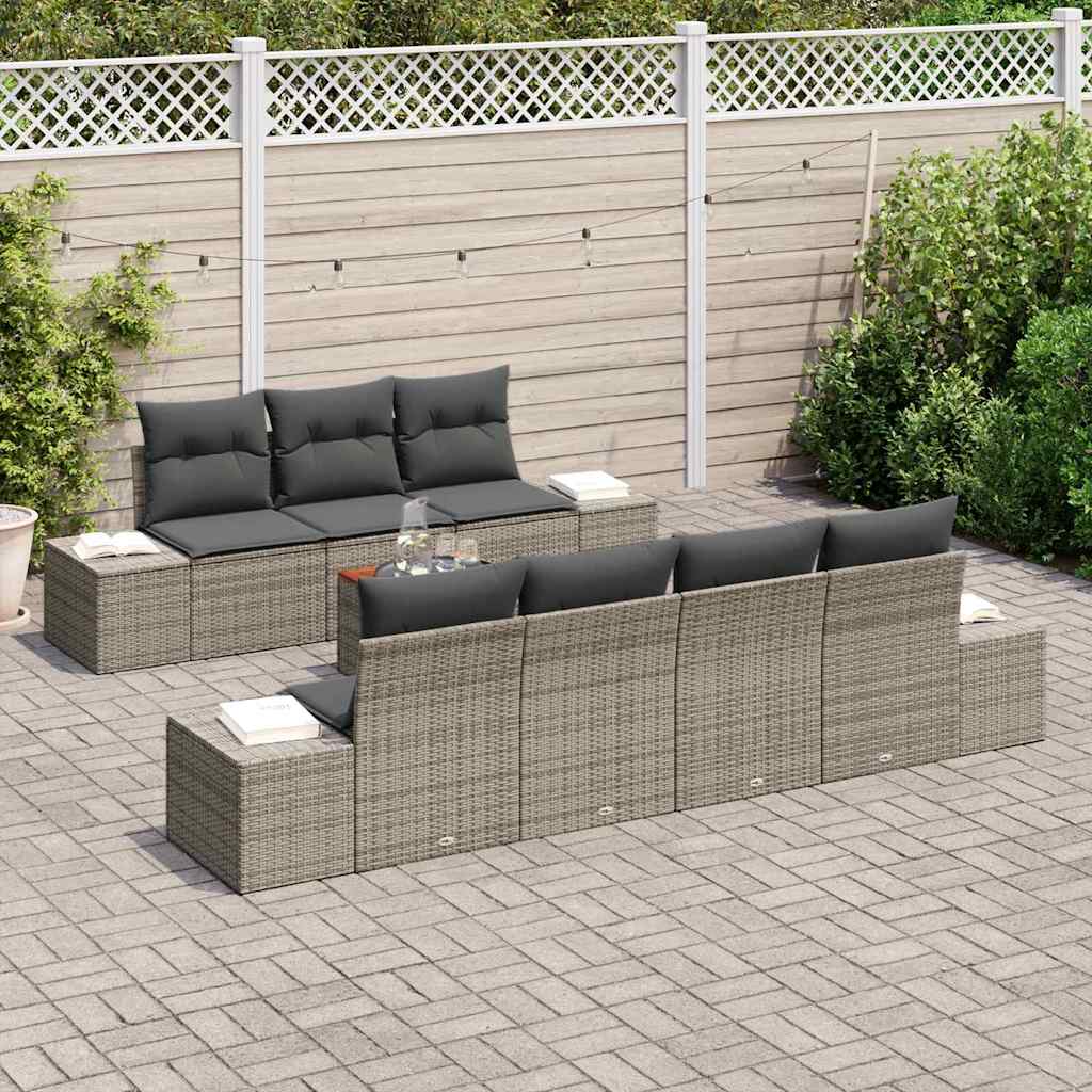 Conjunto de sofás de jardín 8 pcs Gris ratán sintético