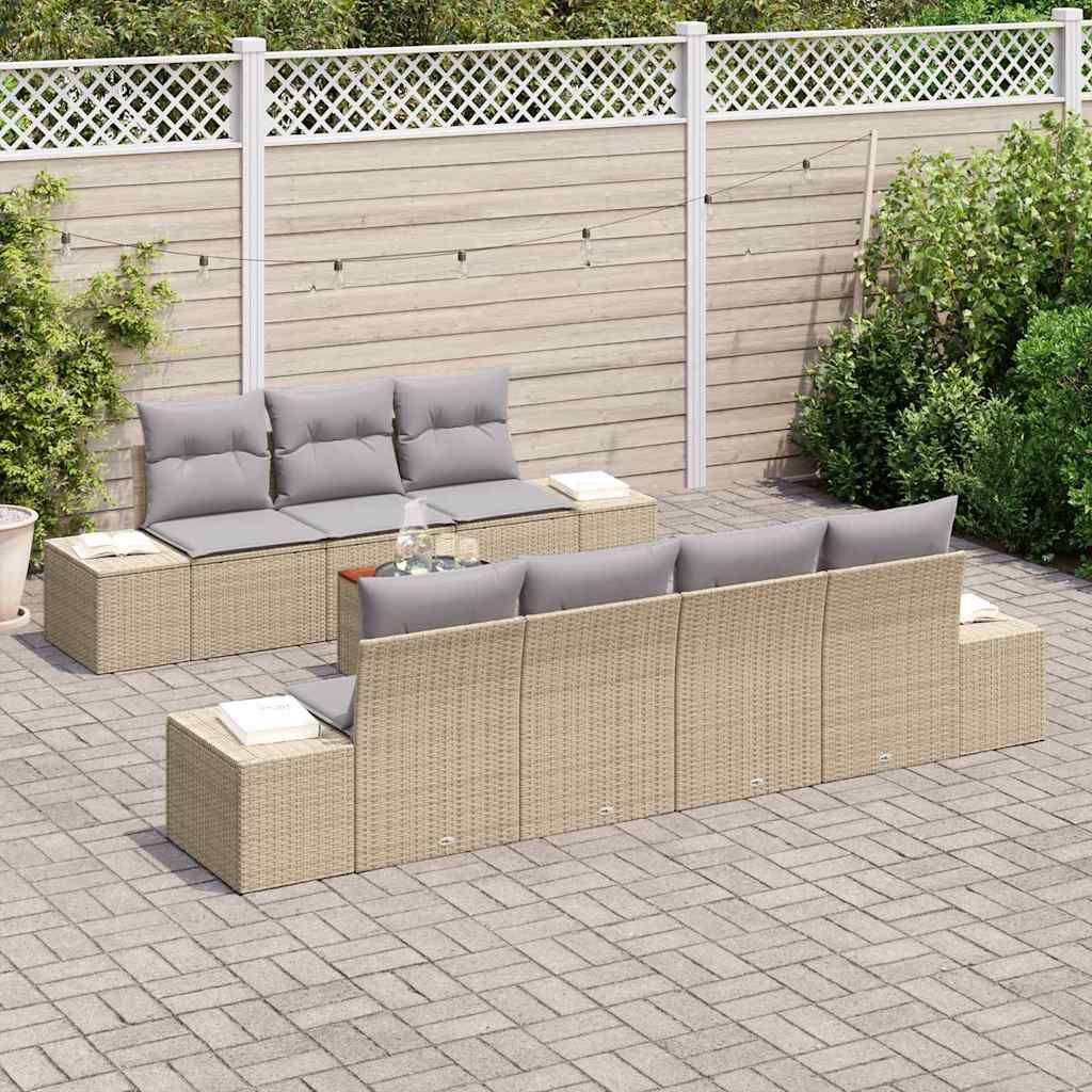 Conjunto de sofás de jardín 8 pcs Beige y Gris Claro