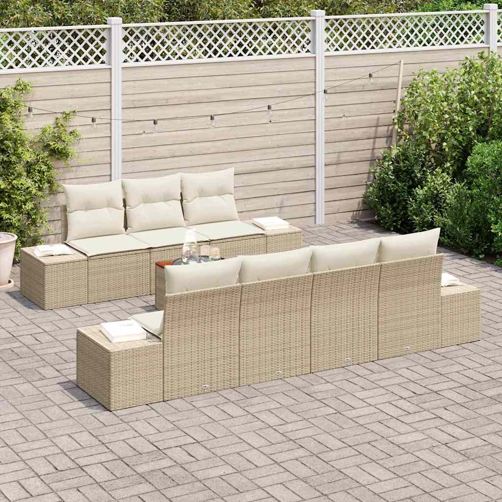 Conjunto de sofás de jardín 8 pcs Beige y Crema ratán sintético