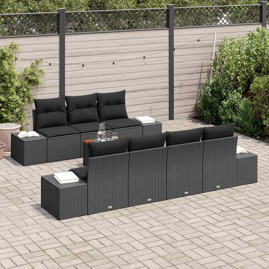 Conjunto de sofás de jardín 8 pcs Negro ratán sintético