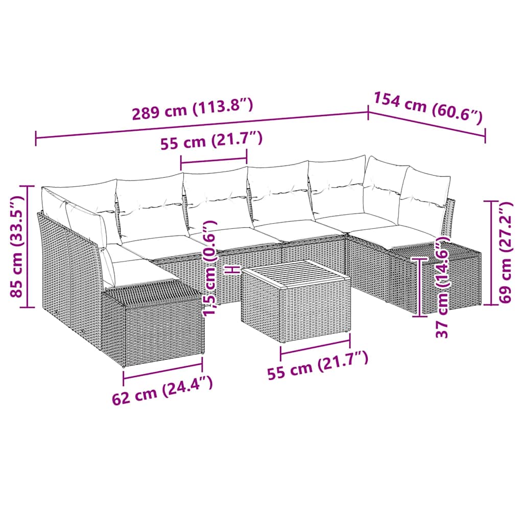 Conjunto de sofás de jardín 8 pcs Beige y Crema ratán sintético