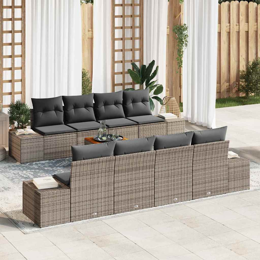 Conjunto de sofás de jardín 9 pcs Beige y Crema ratán sintético