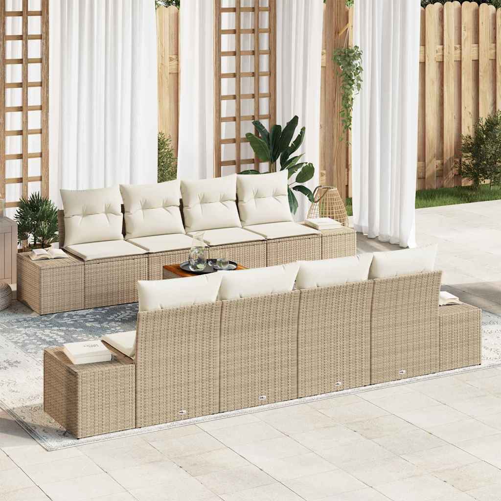 Conjunto de sofás de jardín 9 pcs Beige y Crema ratán sintético