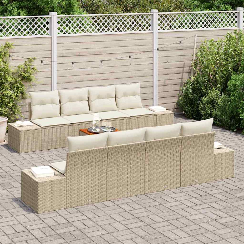 Conjunto de sofás de jardín 9 pcs Beige y Crema ratán sintético