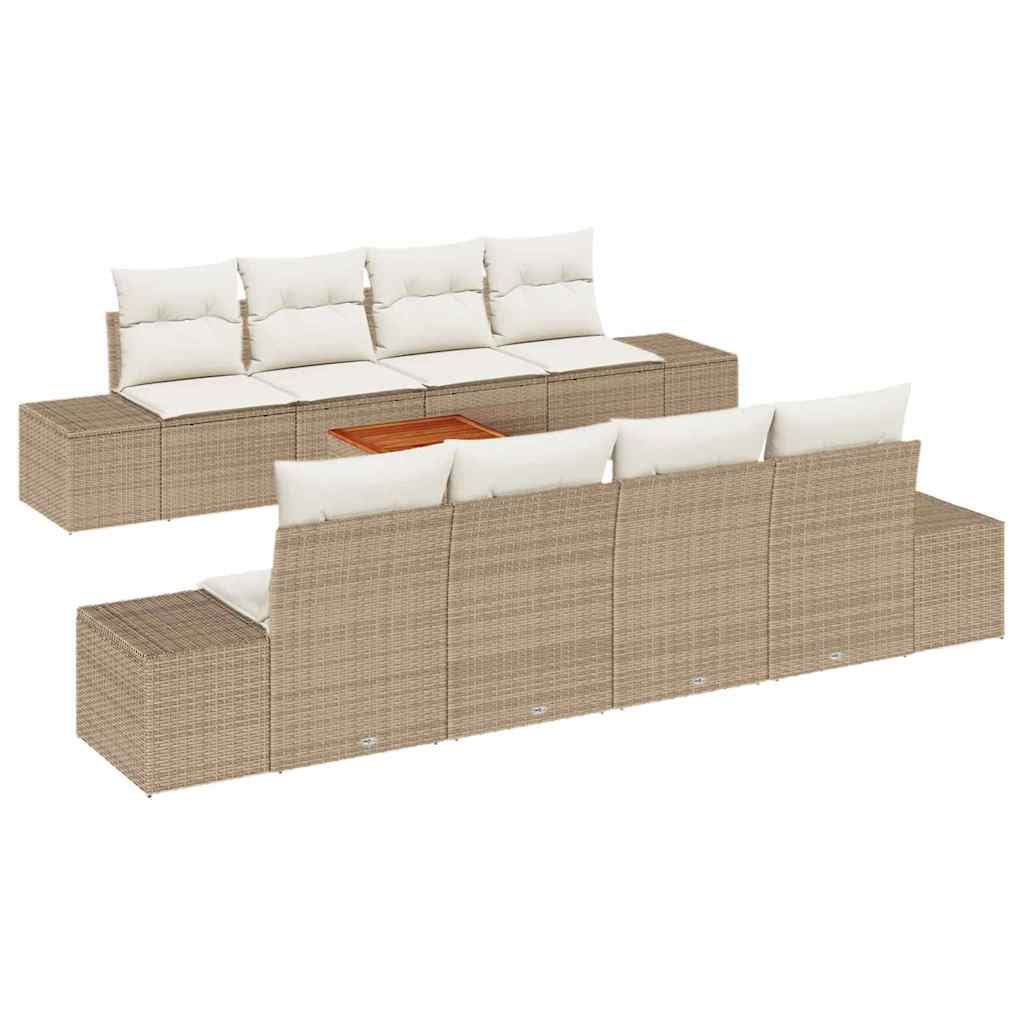 Conjunto de sofás de jardín 9 pcs Beige y Crema ratán sintético