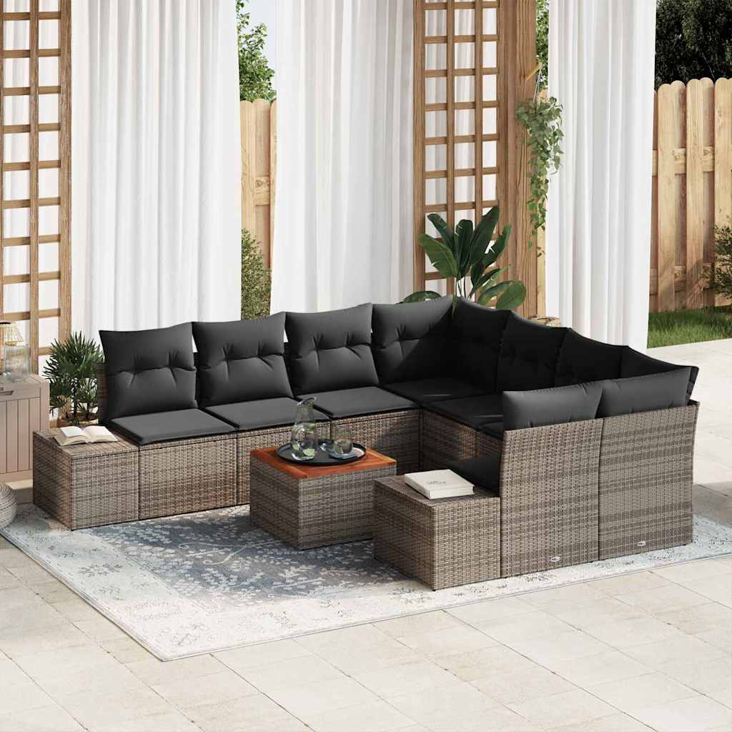 Conjunto de sofás de jardín 9 pcs Beige y Crema ratán sintético