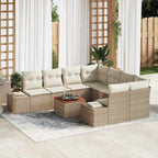 Conjunto de sofás de jardín 9 pcs Beige y Crema ratán sintético