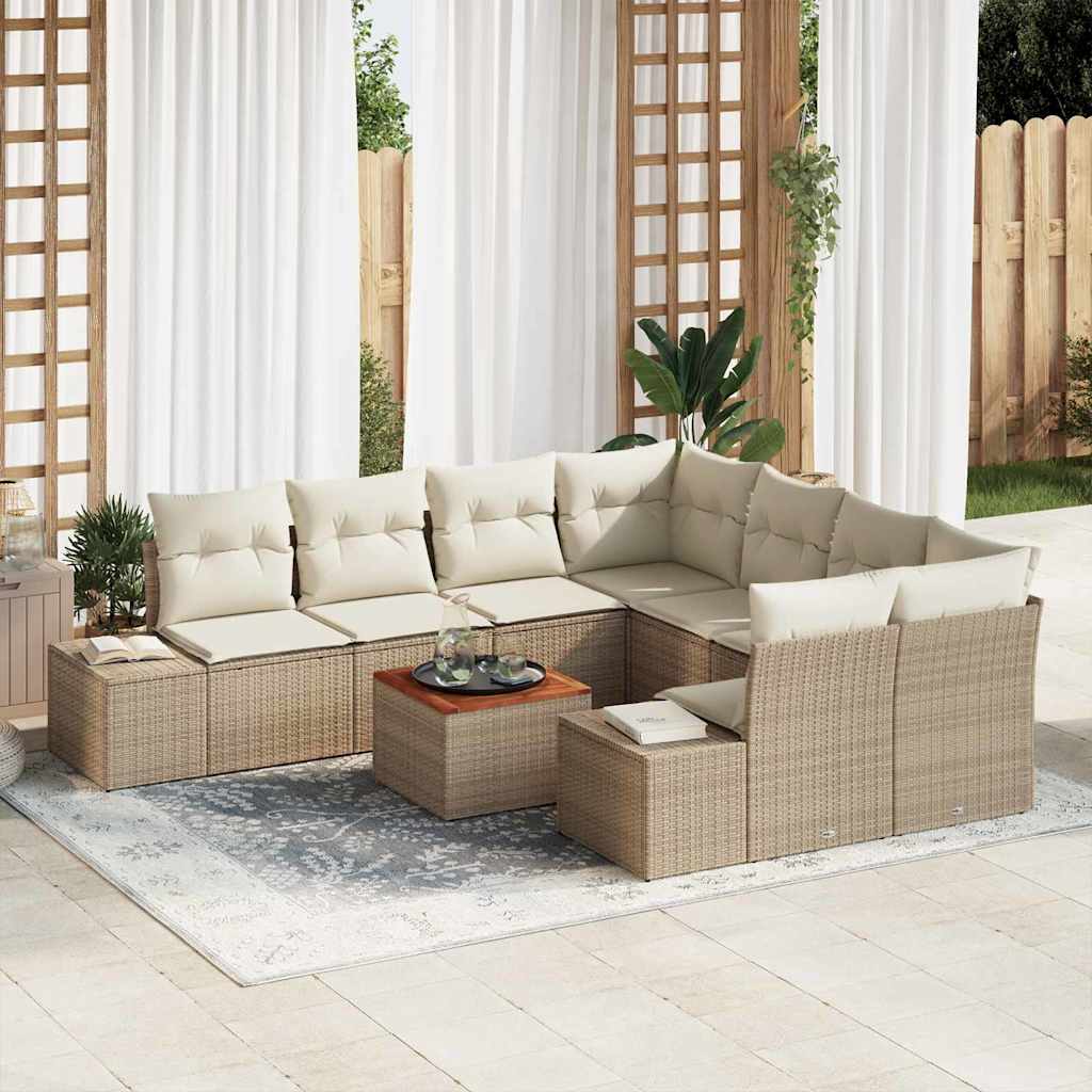 Conjunto de sofás de jardín 9 pcs Beige y Crema ratán sintético