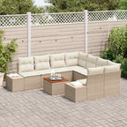 Conjunto de sofás de jardín 9 pcs Beige y Crema ratán sintético