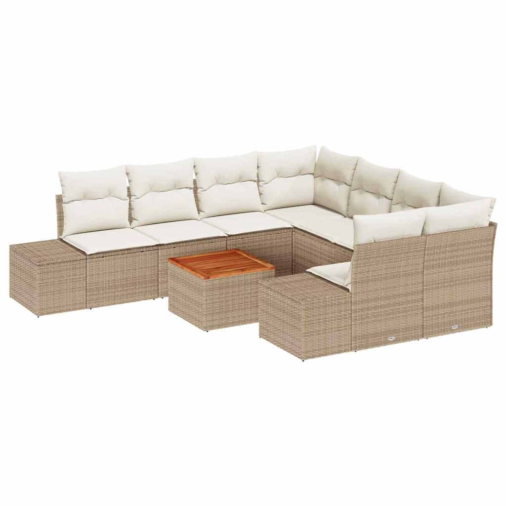 Conjunto de sofás de jardín 9 pcs Beige y Crema ratán sintético