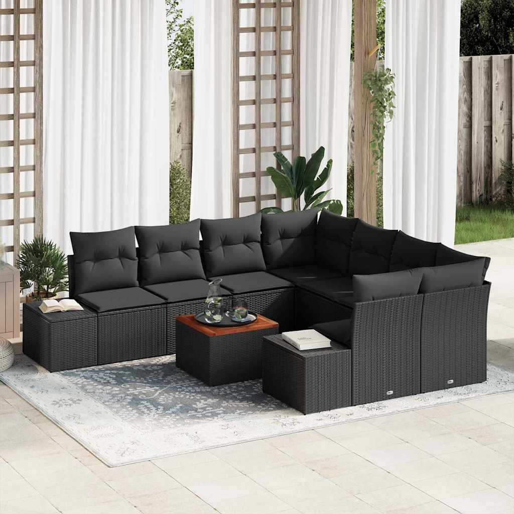 Conjunto de sofás de jardín 9 pcs Beige y Crema ratán sintético