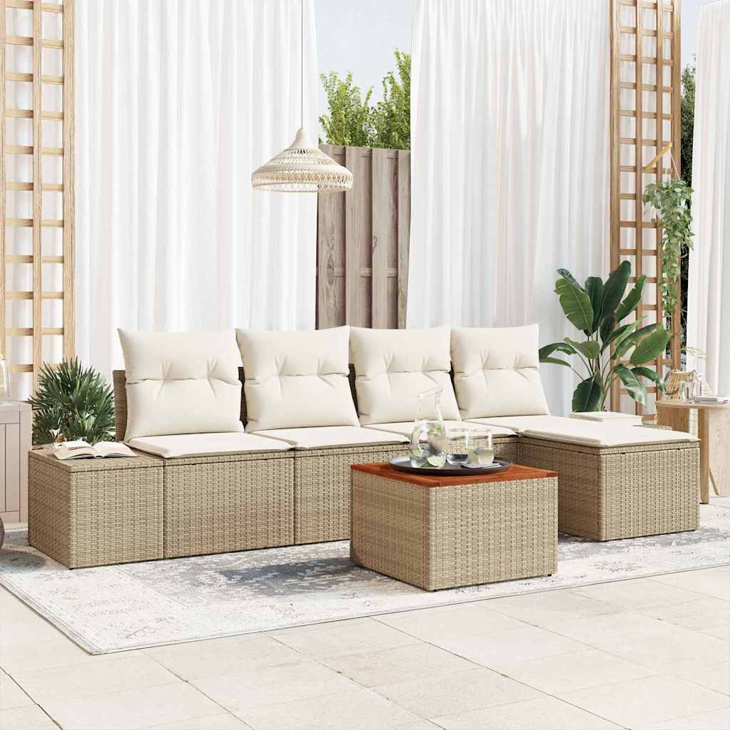 Conjunto de sofás de jardín 6 pcs Beige ratán sintético