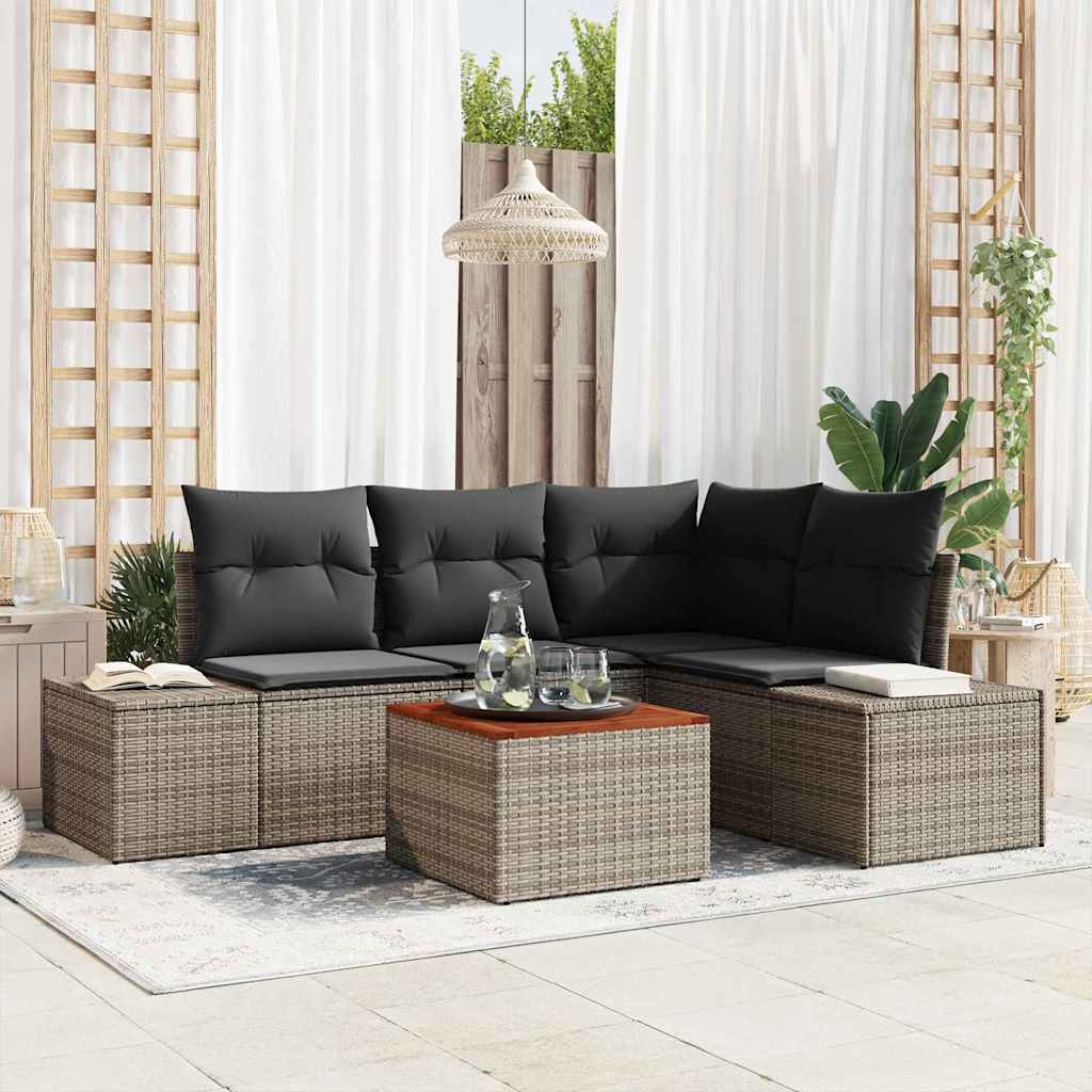 Conjunto de sofás de jardín 5 pcs Beige y Crema ratán sintético