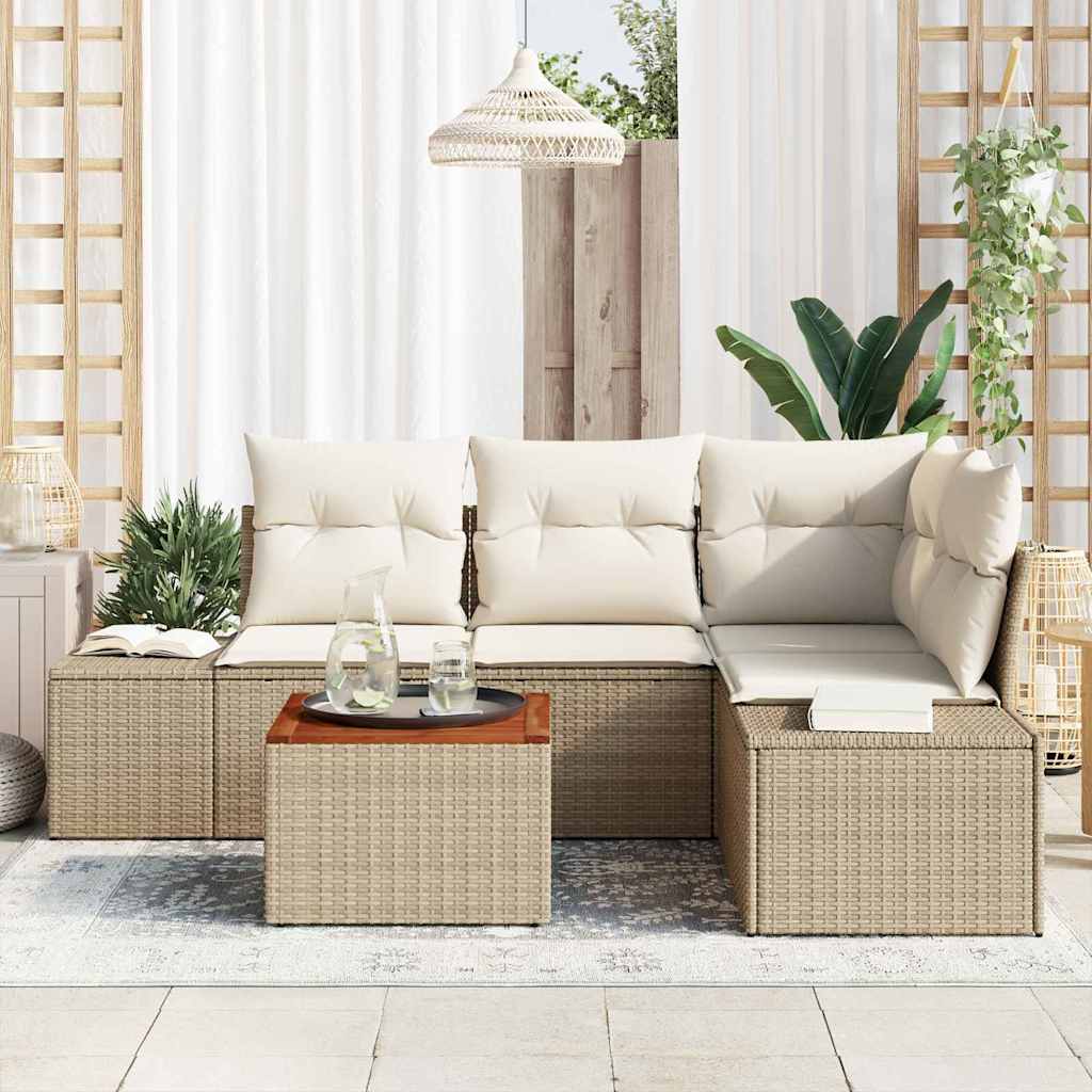 Conjunto de sofás de jardín 5 pcs Beige y Crema ratán sintético