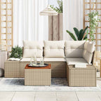 Conjunto de sofás de jardín 5 pcs Beige y Crema ratán sintético