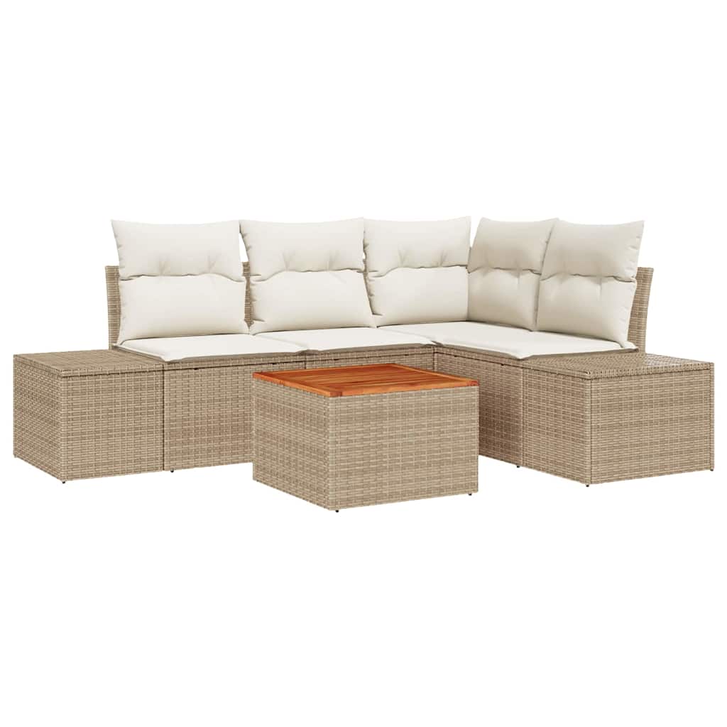 Conjunto de sofás de jardín 5 pcs Beige y Crema ratán sintético