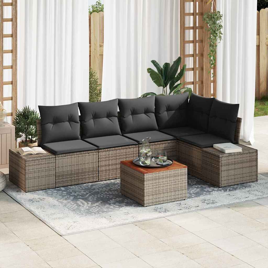 Conjunto de sofá de jardim 6 peças Bege e Creme vime sintético