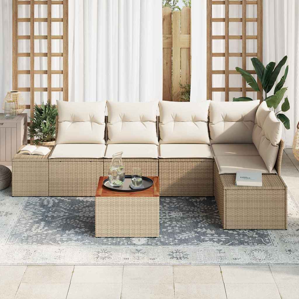 Conjunto de sofás de jardín 6 pcs Beige y Crema ratán sintético