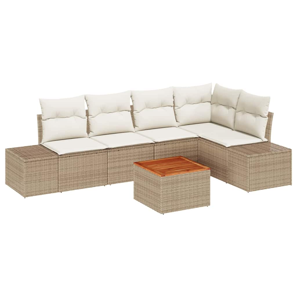 Conjunto de sofás de jardín 6 pcs Beige y Crema ratán sintético