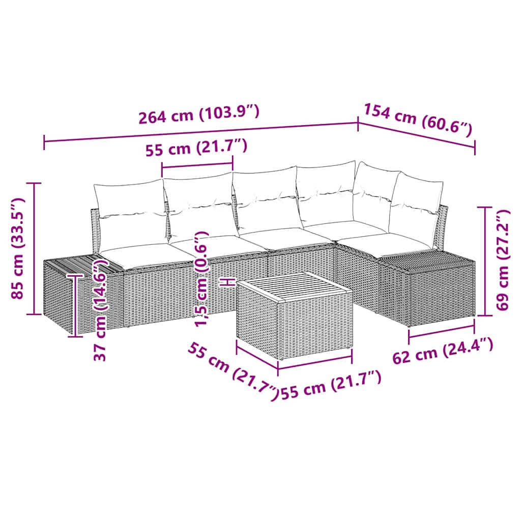 Conjunto de sofás de jardín 6 pcs Beige y Crema ratán sintético