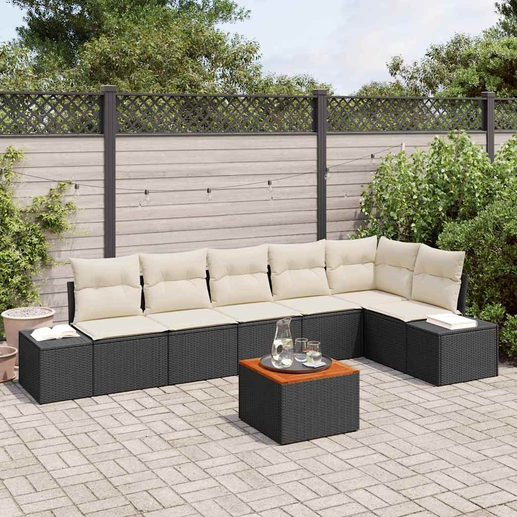 Conjunto de sofás de jardín 7 pcs Negro y crema ratán sintético