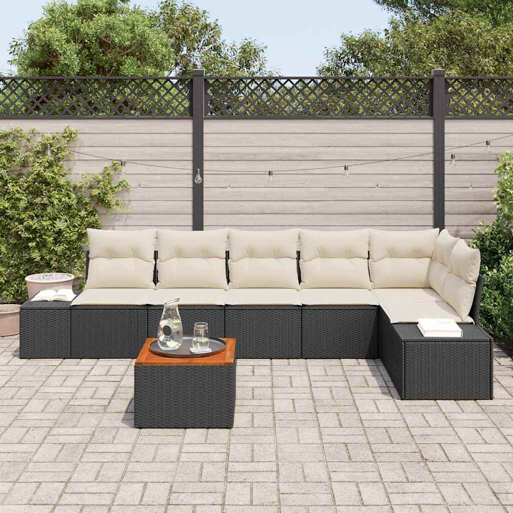 Conjunto de sofás de jardín 7 pcs Negro y crema ratán sintético