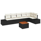 Conjunto de sofás de jardín 7 pcs Negro y crema ratán sintético