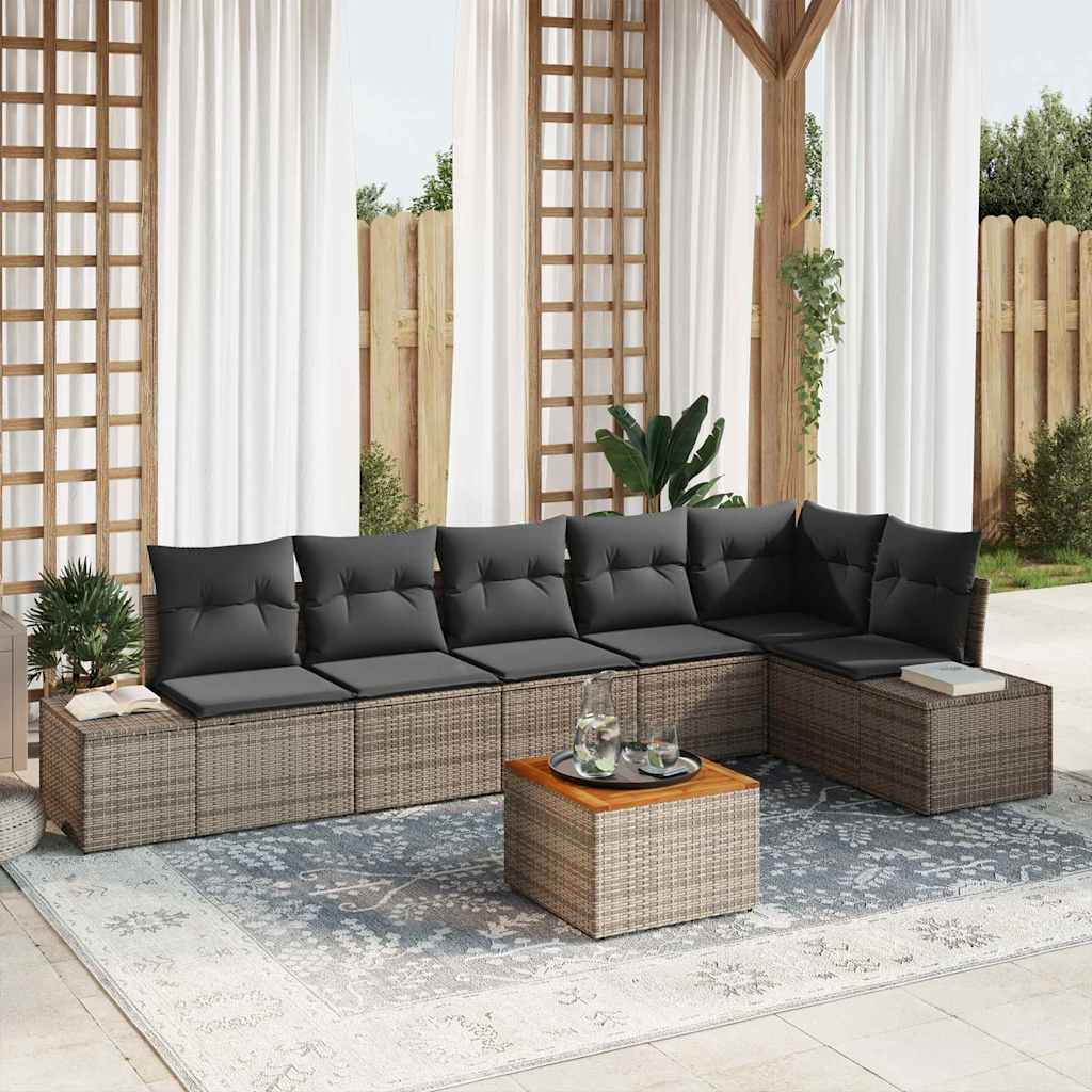 Conjunto de sofás de jardín 7 pcs Gris ratán sintético