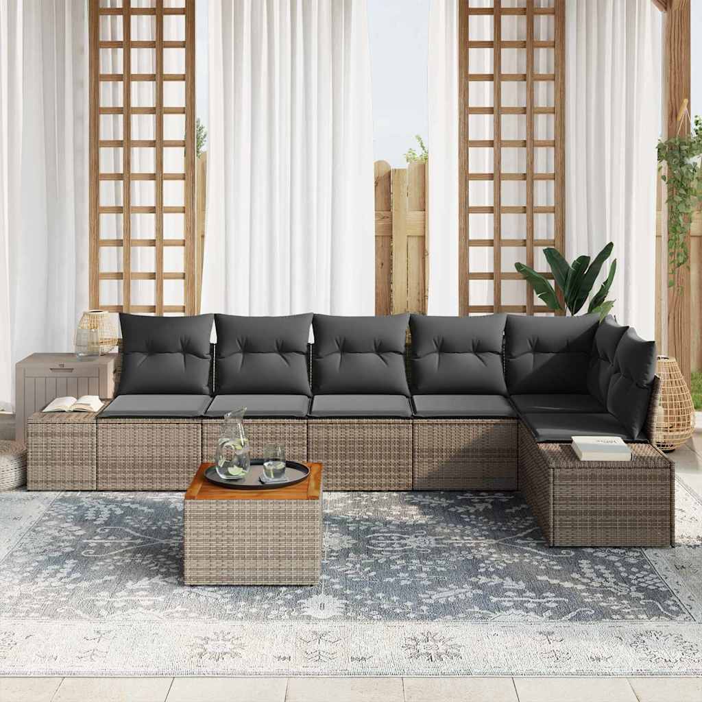Conjunto de sofás de jardín 7 pcs Gris ratán sintético