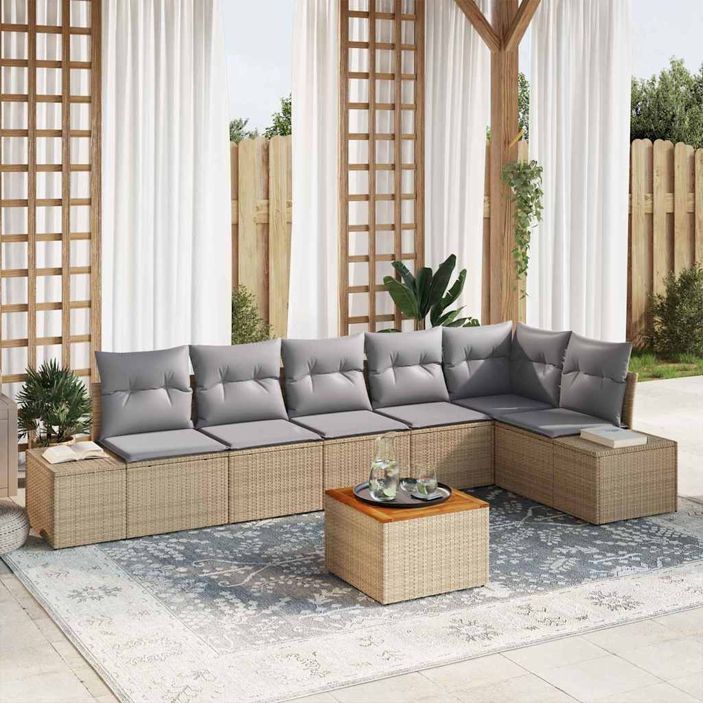 Conjunto de sofás de jardín 7 pcs Beige y Gris Claro