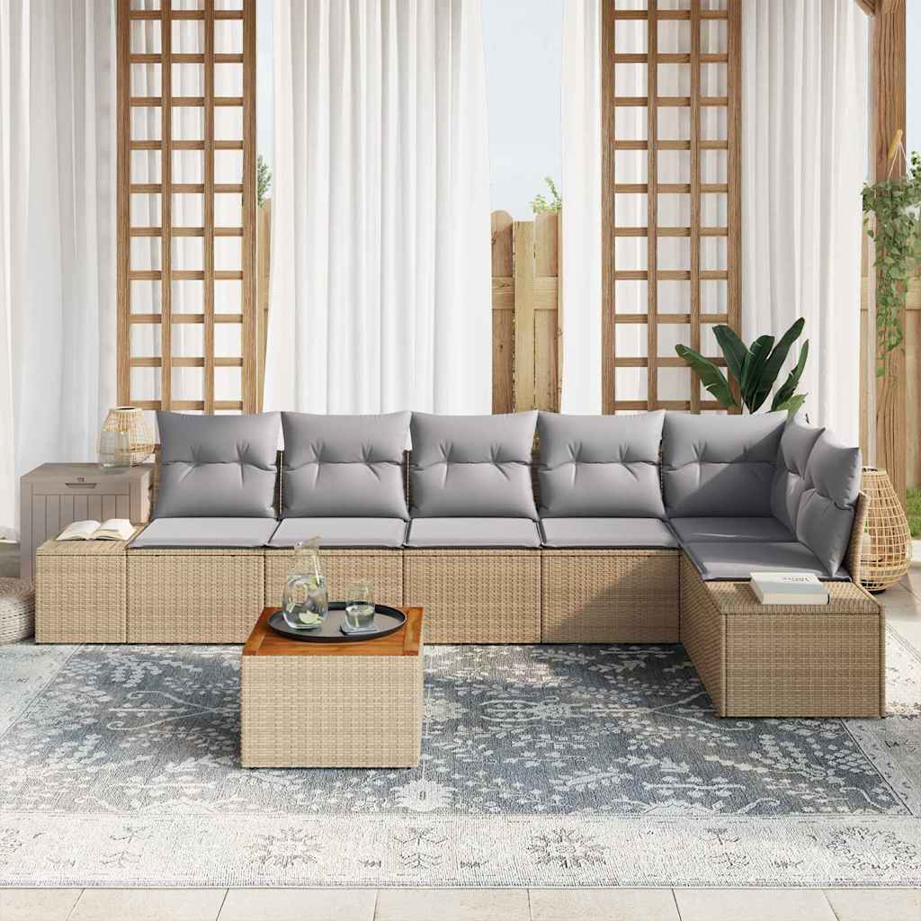 Conjunto de sofás de jardín 7 pcs Beige y Gris Claro