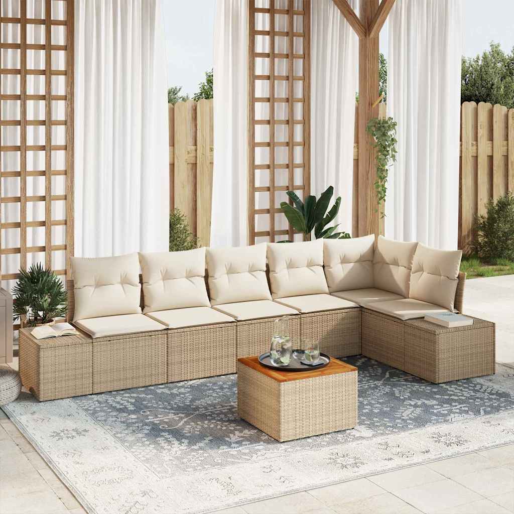 Conjunto de sofás de jardín 7 pcs Beige y Crema ratán sintético