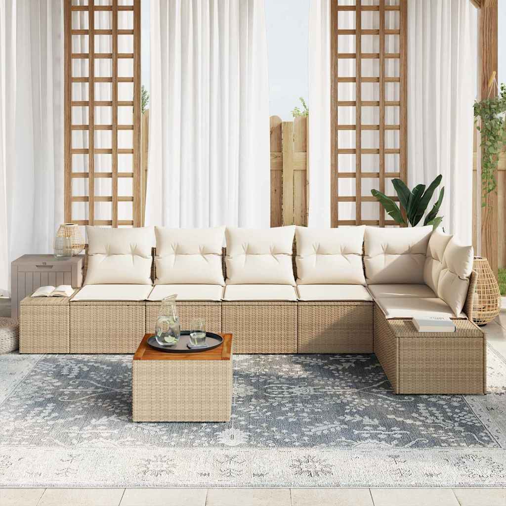 Conjunto de sofás de jardín 7 pcs Beige y Crema ratán sintético