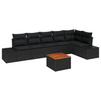 Conjunto de sofás de jardín 7 pcs Negro ratán sintético