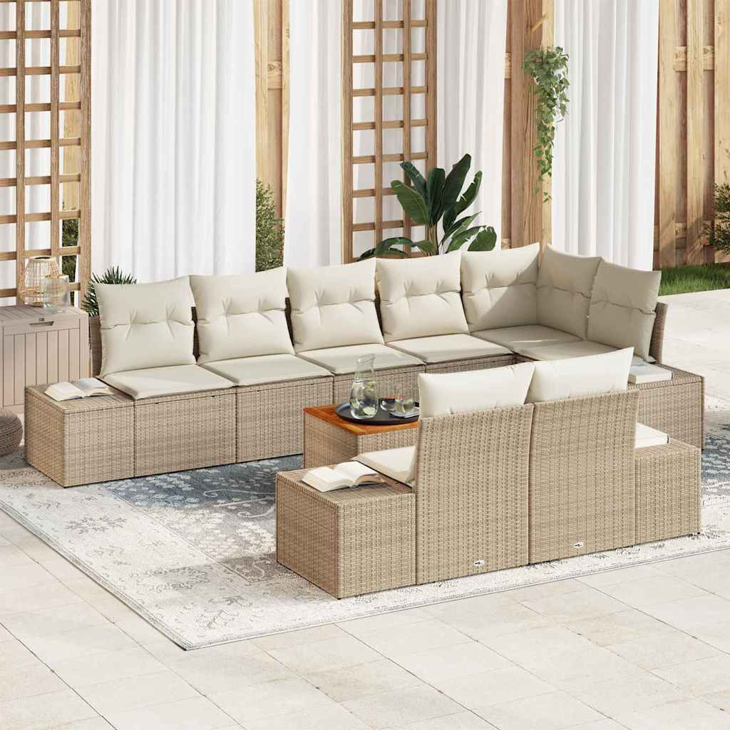 Conjunto de sofá de jardín 9 pcs Beige y blanco