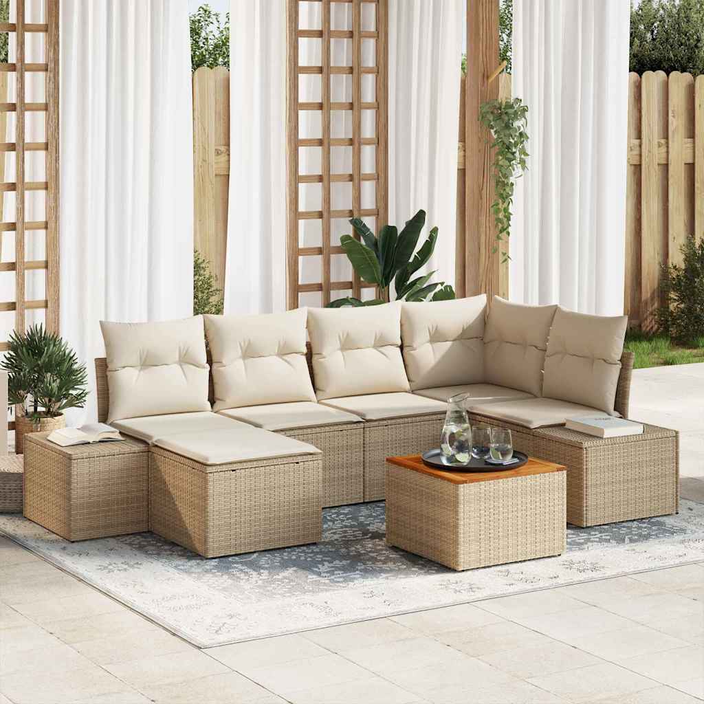 Conjunto de sofá de jardim 6 pcs Bege e Creme vime sintético