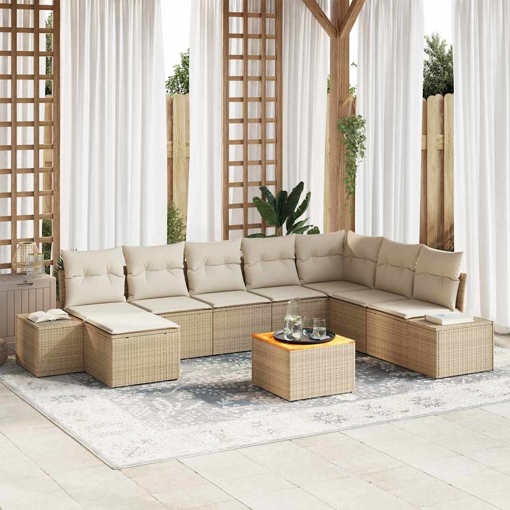 Conjunto de sofá de jardín 9 pcs Beige Poliratán