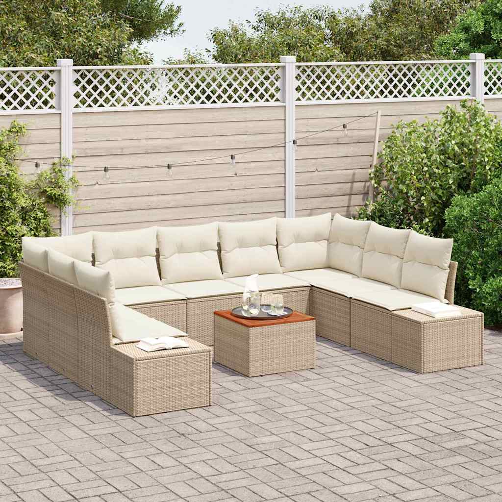 Conjunto de sofá de jardín 10 pcs Beige y blanco