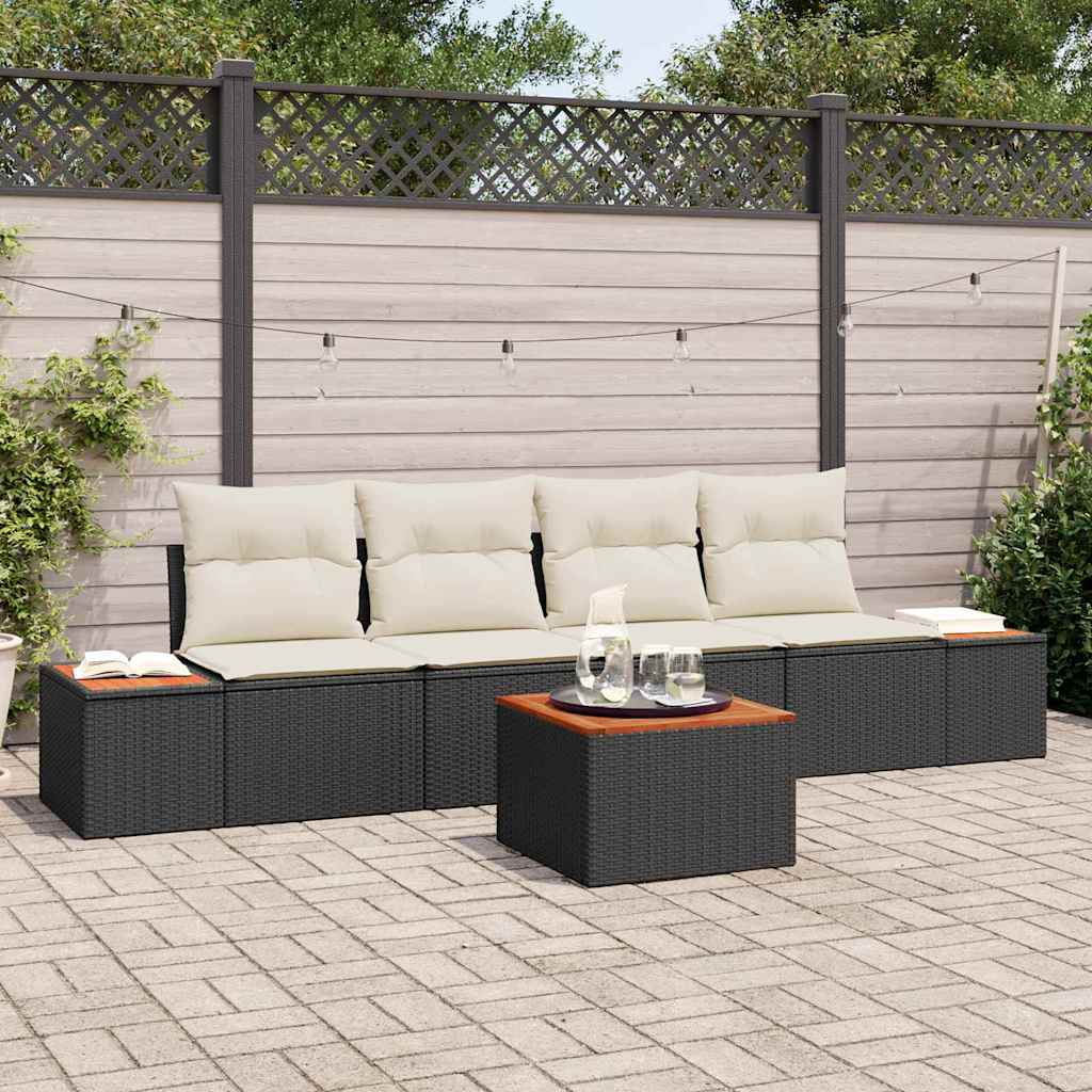 Conjunto de sofá de jardín con cojín 5 pcs Beige Poliratán