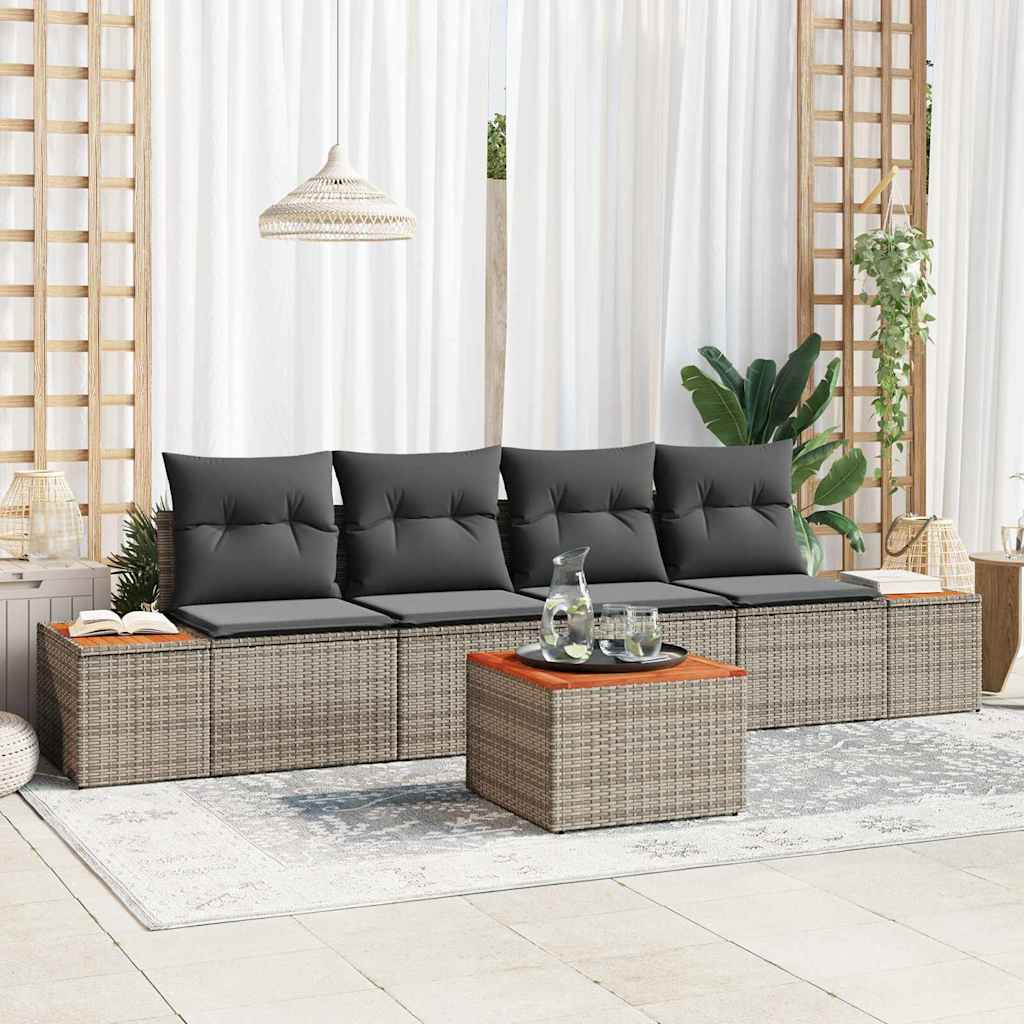 Conjunto de sofá de jardín con cojín 5 pcs Beige Poliratán