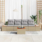 Conjunto de sofá de jardín con cojín 5 pcs Beige Poliratán