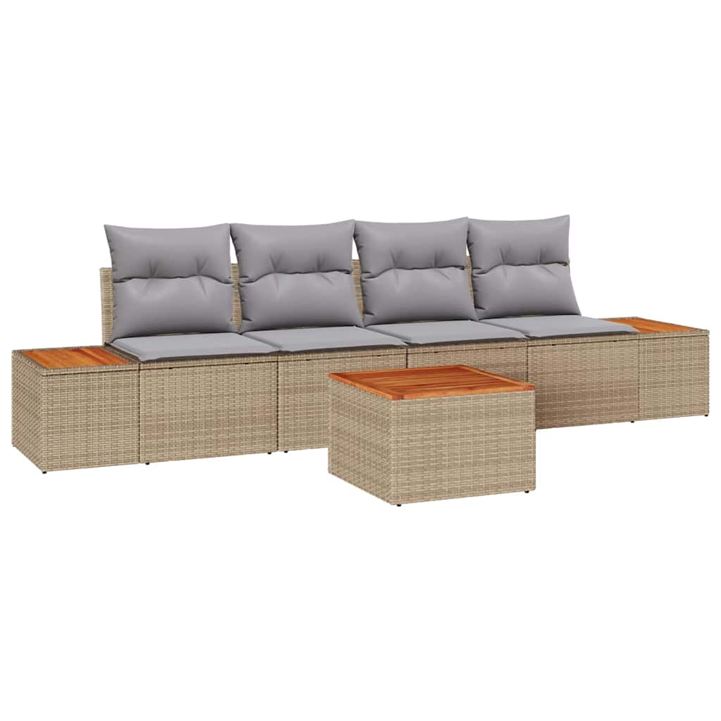 Conjunto de sofá de jardín con cojín 5 pcs Beige Poliratán