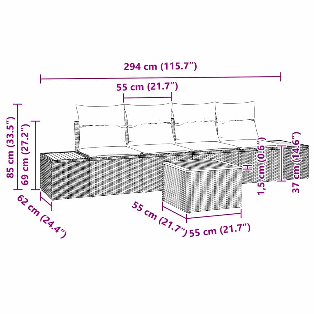 Conjunto de sofá de jardín con cojín 5 pcs Beige Poliratán