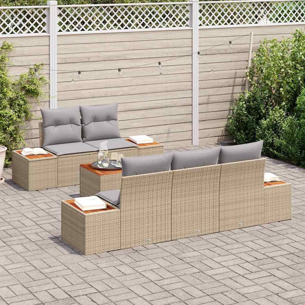 Conjunto de sofá de jardín con cojín 6 pcs Beige Poliratán