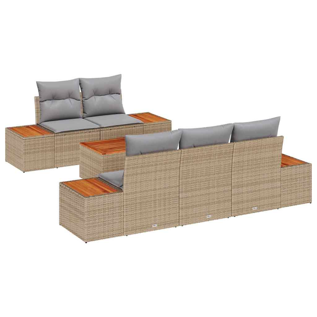 Conjunto de sofá de jardín con cojín 6 pcs Beige Poliratán