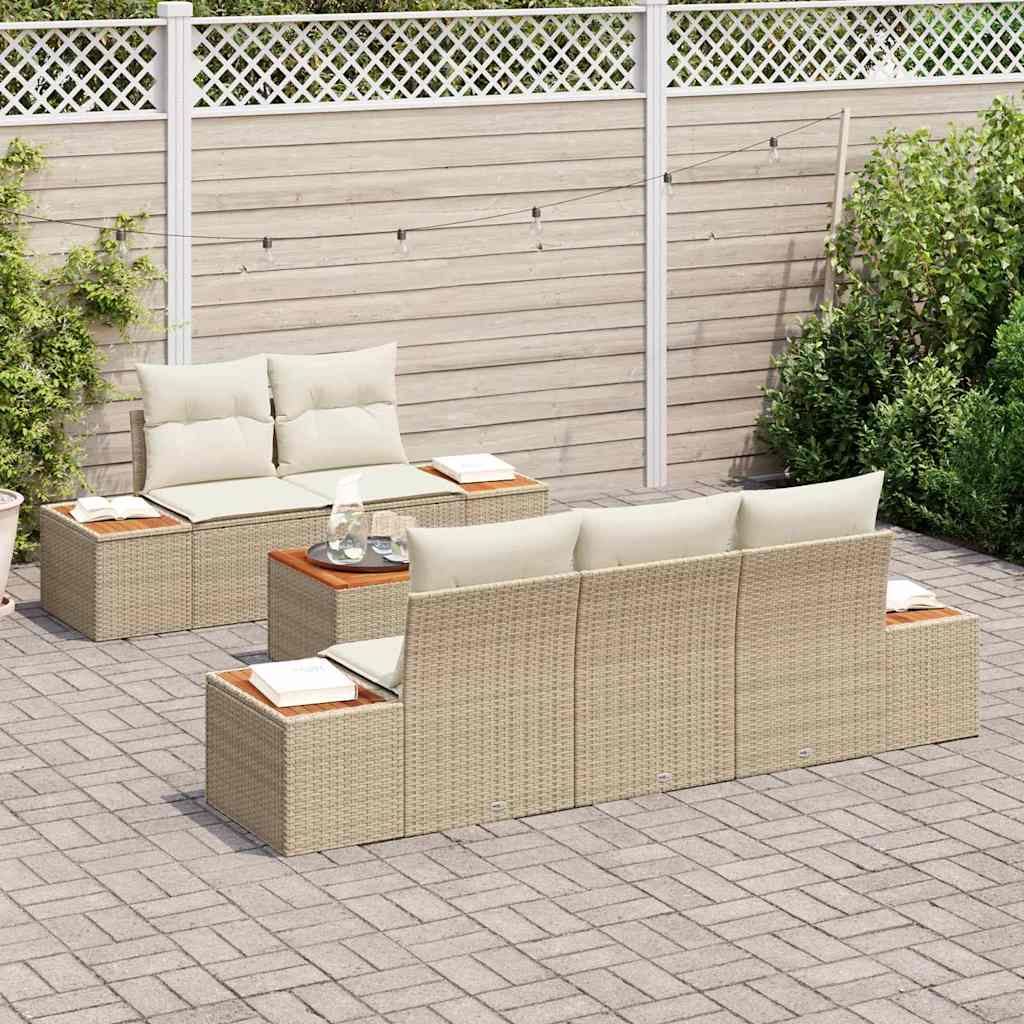 Conjunto de sofá de jardín 6 pcs Beige Poliratán