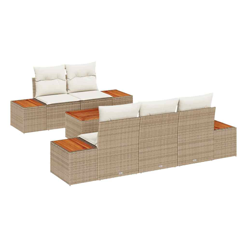 Conjunto de sofá de jardín 6 pcs Beige Poliratán