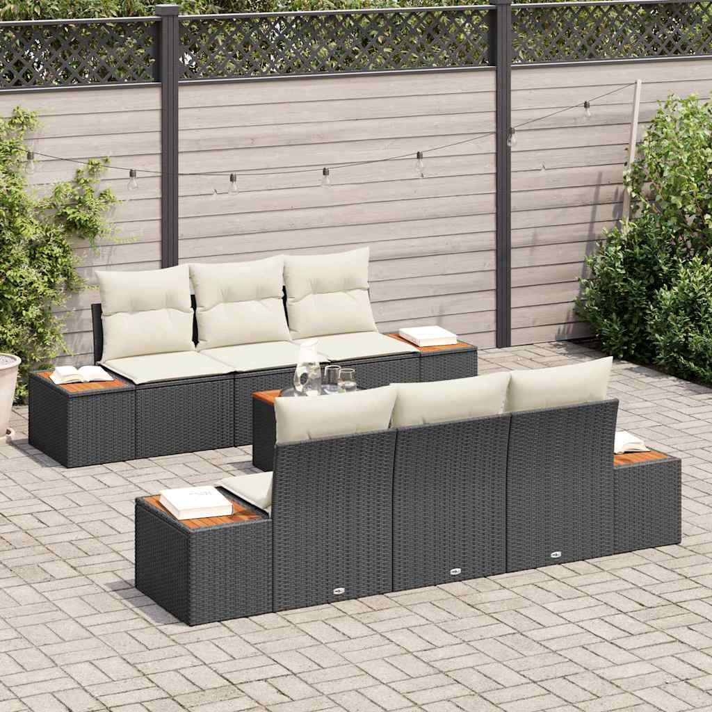 Conjunto de sofá de jardín 7 pcs Negro Poliratán