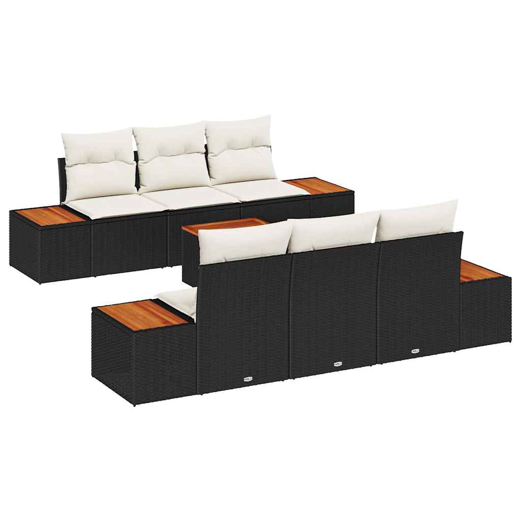 Conjunto de sofá de jardín 7 pcs Negro Poliratán
