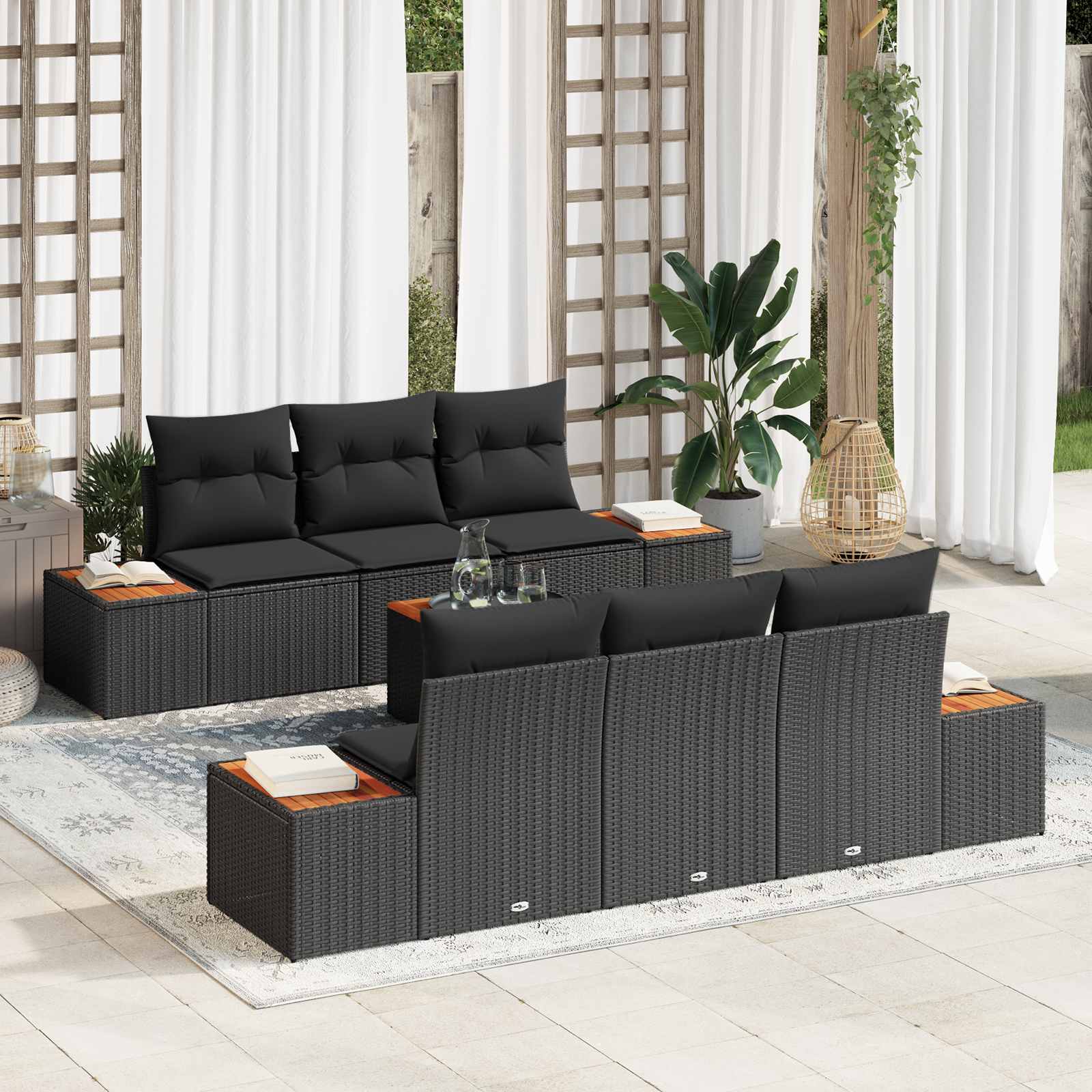 Conjunto de sofá de jardín 7 pcs Negro Poliratán